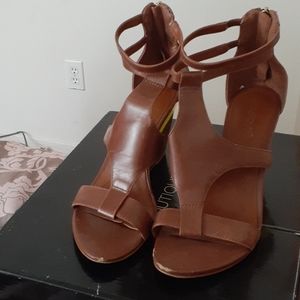 Brown leather wedges